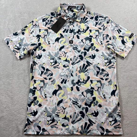 Bad Birdie Savannah Swing Core Polo Shirt Men M Multicolor Abstract Floral Print - Picture 2 of 6